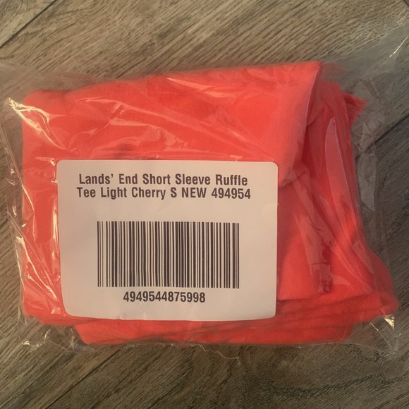 NWT LANDS' END SHORT SLEEVE RUFFLE TEE SHIRT LIGHT CHERRY (CORAL) SMALL - Picture 9 of 11